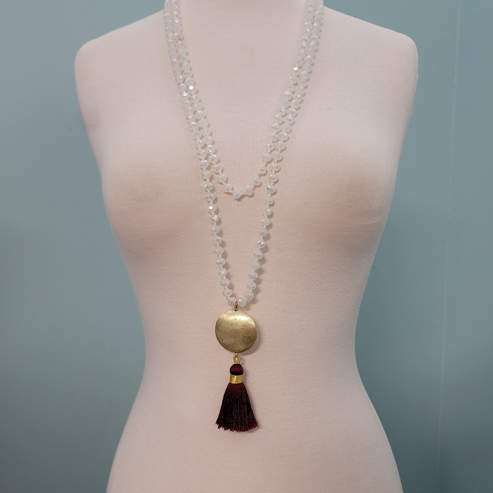 Long beaded tassel necklace